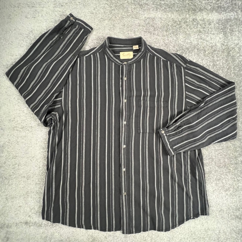Scully Mens RW025 Black Striped Banded Collar Western Shirt Star Buttons XXL